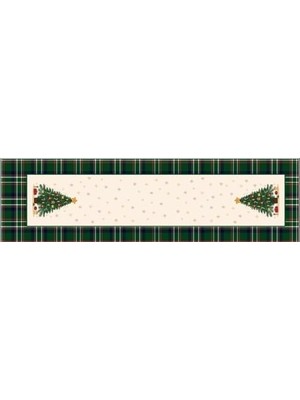 Yılbaşı Temalı Dijital Baskılı Runner Örtüsü Christmas Yeşil 40X140 cm