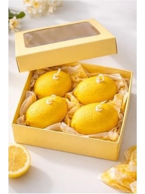 Nish Candles Limon Mum 4'lü Set Hediye Kutusunda Ilkbahar Yaz Dekoru Balkon Bahçe Dekorasyonu