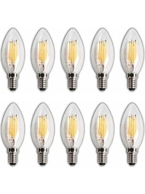 LED Rustik Mum Buji Ampul – E14 Duy, 4W (35W Eşdeğer), 3000K Günışığı, 400 Lümen – 220-240V, 3.5X10 cm – 10’lu Paket