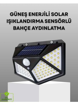 Bin1çeşit 100 LED Solar Lamba Hareket Algılamalı Bahçe Duvar Dış Mekan Aydınlatma