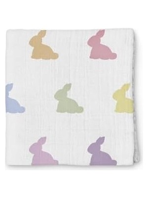 Prime Deux LAPINS%100 Pamuk Müslin Bebek Örtüsü, Lapin Desenli, 120X120 cm