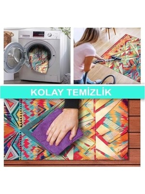 Prime Dizayn Aron Desenli Kadife Pamuk Tabanlı Yıkanabilen Kaydırmaz Antibakteriyel Salon Halısı 140X200