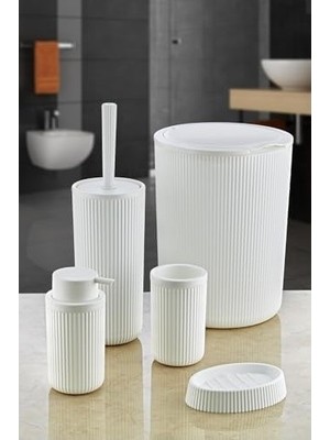 Prime 5 Parça Lüx Plastik Banyo Seti 7 Litre Dokunmatik Çöp Kovalı, Antibakteriyel Fırça (Siyah-Gri) (Beyaz)