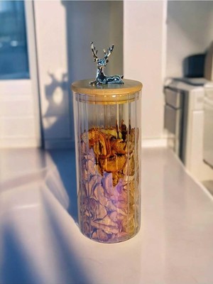 Prime (9X20 Cm) 1 Adet Gökkuşağı Geyikli Cam Saklama Kavanozu Geyik Başı Gümüş Renk Hava Geçirmez Y-471,GÖKKUŞAĞI