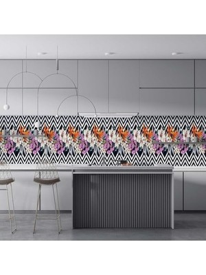 Prime Mutfak Tezgah Arası Folyo Kaplama Folyosu Çizim Çiçekler 60X100 cm