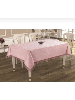 Prime Beyazıt Tekstil Dantelli Leke Tutmayan Kumaş Masa Örtüsü Pembe 160 x 220 BYZT241