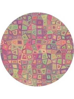 Dizayn Cava Modern Desenli Şönil Pamuk Tabanlı Yıkanabilir Kaymaz Antibakteriyel Yuvarlak Salon Halısı 100X100