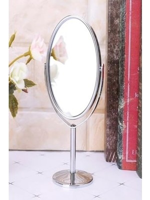 Prime Mini Masa Üstü Makyaj Aynası, 360 Derece Dönebilen, Çift Taraflı, Krom Kaplama, Kompakt ve Şık Tasarım (Oval)
