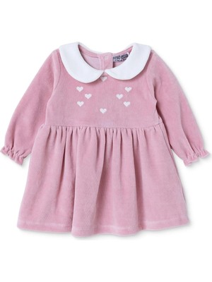 Hellobaby Kız Bebek Elbise Yıldız Baskılı Çıtçıtlı Bisiklet Yaka Uzun Kol Reçme