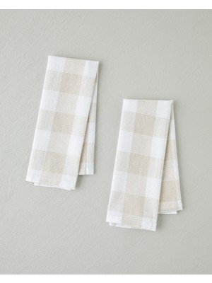 English Home Fresh Grid Pamuk Polyester 2'li Kurulama Bezi 30X50 cm Bej