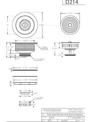 Prime Westbrass D214-50 3-1/2" Post Style Büyük Mutfak Lavabo Sepeti Süzgeç, 1'li Paket, Toz Boya Beyaz