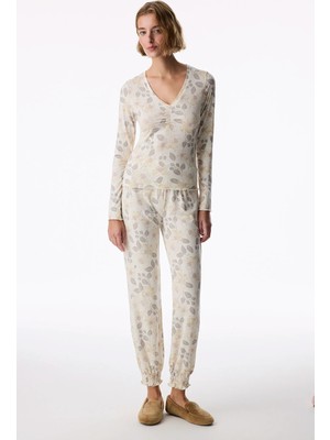 Penti Ekru Bloom Çiçekli Uzun Kollu Pantolon Pijama Takımı