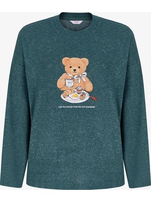 Penti Yeşil Happy Bear Uzun Kollu Pijama Üstü