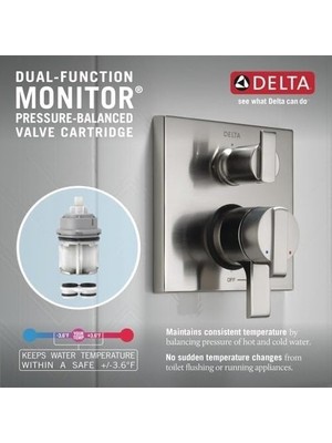 Prime Delta Faucet T27867-CZ Açısal Modern Monitör 17 Serisi Vana 3 Ayar Entegre Duş Trimi, Saptırıcılı, Şampanya Bronz