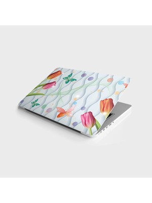 Prime Laptop Bilgisayar Notebook Pc Kaplama Etiketi 3D Lale Kelebek