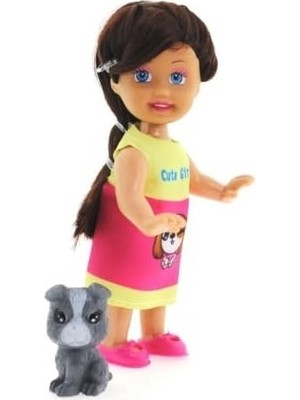 Prime Cute Gri Köpekli ve Kumral Mini Bebek