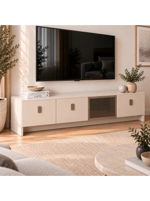 Star Tv Ünitesi 180 cm 4 Kapaklı Temperli Cam Modern Çok Amaçlı Televizyon Sehpası
