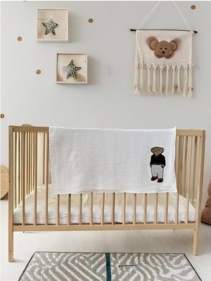 & Bestie Ayı FIGÜRLÜ%100 Pamuk Müslin Bebek Battaniyesi – Oeko-Tex Sertifikalı, 75X75 Cm, Nefes Alabilir, Yumuşak Örtü (Beyaz)