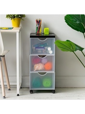 Ohyama Saklama Kulesi, Saklama Kulesi, Çok Fonksiyonlu Plastik Saklama Kulesi, Tekerlekli ve Çekmeceli Kule, 3 x 15 L, Ergonomik Açıklık, Ev, Ofis - D