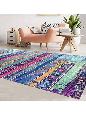 Dizayn Desenli Kadife Pamuk Tabanlı Yıkanabilen Kaydırmaz Antibakteriyel Salon Halısı 80X200