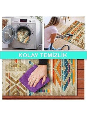 Dizayn Crocus Desenli Kadife Pamuk Tabanlı Yıkanabilen Kaydırmaz Antibakteriyel Salon Halısı 80X150