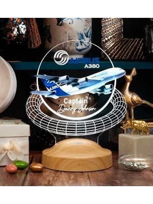 Airbus A380 Yolcu Uçağı Renkli Baskılı Kişiye Özel 3D LED Lamba, Uçak - Pilot Hediyesi