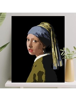 Hobi Sanat Sayılarla Boyama Tuval Seti Fırça Boya Dahil (Çıtalı) 40X50 cm - Inci Küpeli Kız