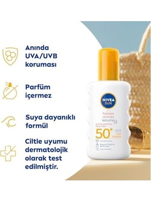 Sun SPF50 Hassas Ciltlere Özel Çok Yüksek Güneş Koruyucu Sprey 200ML, Güneş Alerjisine Karşı Etkili,kokusuz