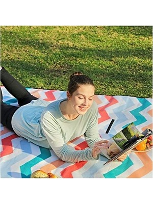 Picnic Blanket, 200 x 200 Cm, Beach Blanket For Camping,, Yard, With Waterproof Backing, Foldable, Red Wave Pattern GCM70KW