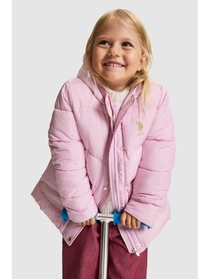 U.S. Polo Assn. Kız Çocuk Açık Pembe Kapüşonlu Fermuarlı Kaban 50328223-VR078