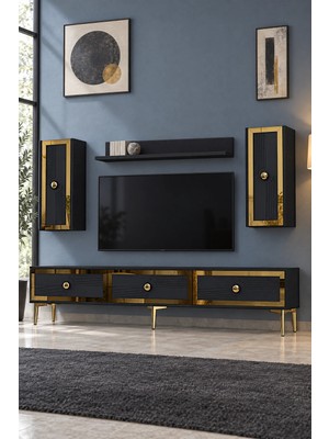 Ceneyra TVR1816AG Pega Tv Ünitesi Takımı Antrasit-Gold 180CM