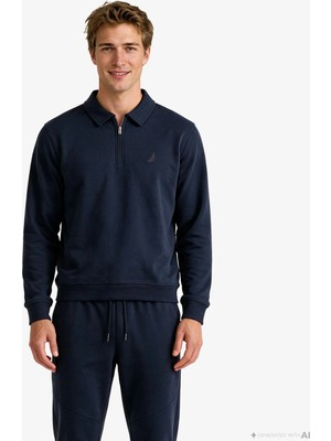 Nautica Erkek Lacivert Polo Yaka Sweatshirt