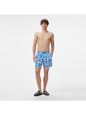 Nautica Erkek Mavi Regular Fit Desenli Deniz Şortu