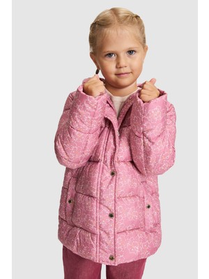 U.S. Polo Assn. Kız Çocuk Pembe Kapüşonlu Fermuarlı Çiçek Desenli Mont 50328729-VR167