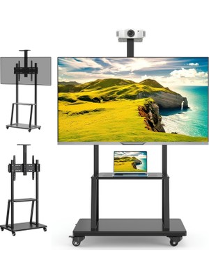 CoverZone 60-110 Inç Profesyonel Tekerlekli Tv Standı 150KG 6 Kademeli 50KG Raflı Vesa 400X500-800 HF1800