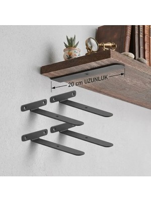 Plasfire Endüstriyel Tarz Gizli Raf Braketi Seti - 4'lü Paket (20 cm Uzunluk)