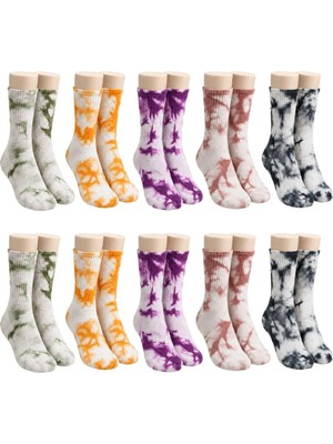Unisex Batik Desenli Çorap 10'lu Set Renkli Pamuklu Uzun Soket Dikişsiz Nefes Alan Günlük Spor Çorabı