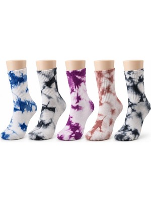 Unisex Batik Desenli Çorap 5'li Set Pamuklu Renkli Uzun Soket Dikişsiz Nefes Alan Günlük Spor Çorabı