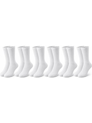 Unisex Beyaz Soket Çorap 6'lı Set %80 Pamuk Dikişsiz Burun Takviyeli Esnek Günlük Spor Çorabı Konfor