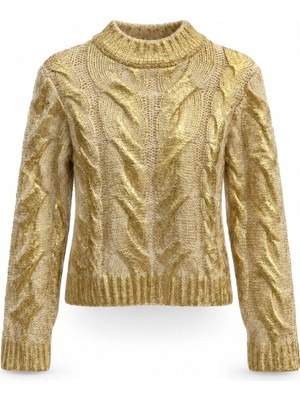 Purple By Banu Beige Gold Varaklı Kazak