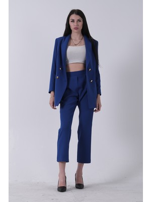 Feminist Saks Kadın Dört Düğmeli Kruvaze Blazer Ceket & Pantolon Takım 0106305