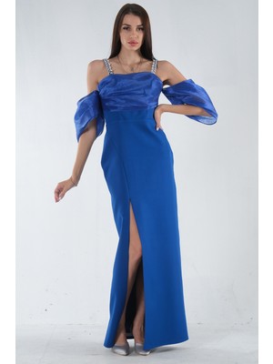 Feminist Saks Kolları Şifon Yırtmaçlı Abiye 9705139