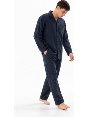 Kly Erkek Uzun Kollu Gömlek Yaka Lacivert Pijama Takımı C0T4N04