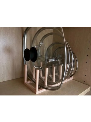 Kpln Store 3D Baskı Tencere Kapak Rafı 5 Kapaklı Dolap Içi Kapak Düzenleyici Yuvalı Kapak Standı Bej