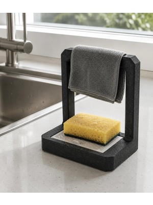 Kpln Store 3D Baskı Süzdürmeli Mutfak Sünger Tutucu Bez Askılı Lavabo Sünger Standı Siyah