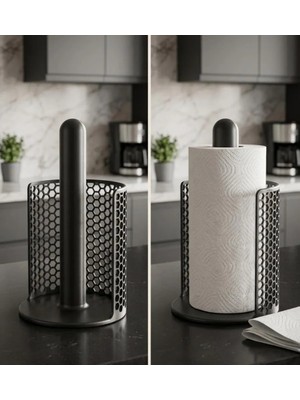 Kpln Store 3D Baskı Petek Delikli Ayaklı Kağıt Havlu Standı Modern Kağıt Havluluk Mutfak Tezgâh Havlu Tutucu Siyah