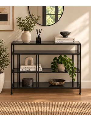 Teknor Siyah Çerçeveli Füme Camlı Modern Salon Konsolu