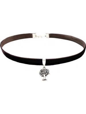 BijuStore Kahverengi Kadife Choker Kolye Aşk Düğümü Temalı Tasarım Hassas Kullanım İçin