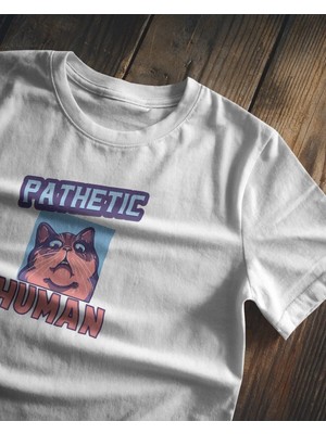 Buzagi Unisex Oversize Tişört Pathetic Human Baskılı Beyaz Organik Pamuk