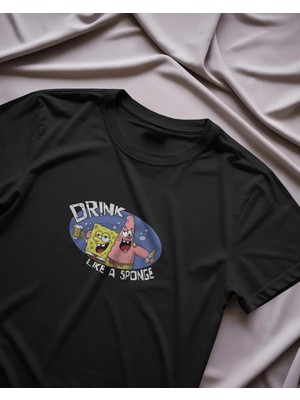 Buzagi Unisex Tişört Like A Sponge Siyah %100 Organik Pamuk